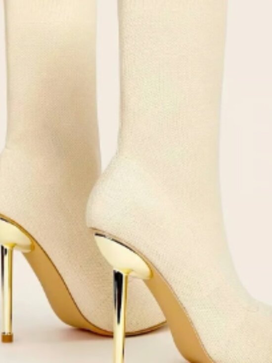 Shoes - Cuccoo Cream Stiletto Sock Boots